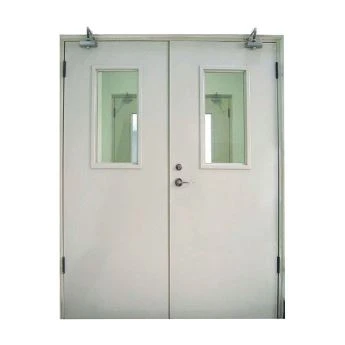 Porta de aço à prova de fogo dupla com vidro